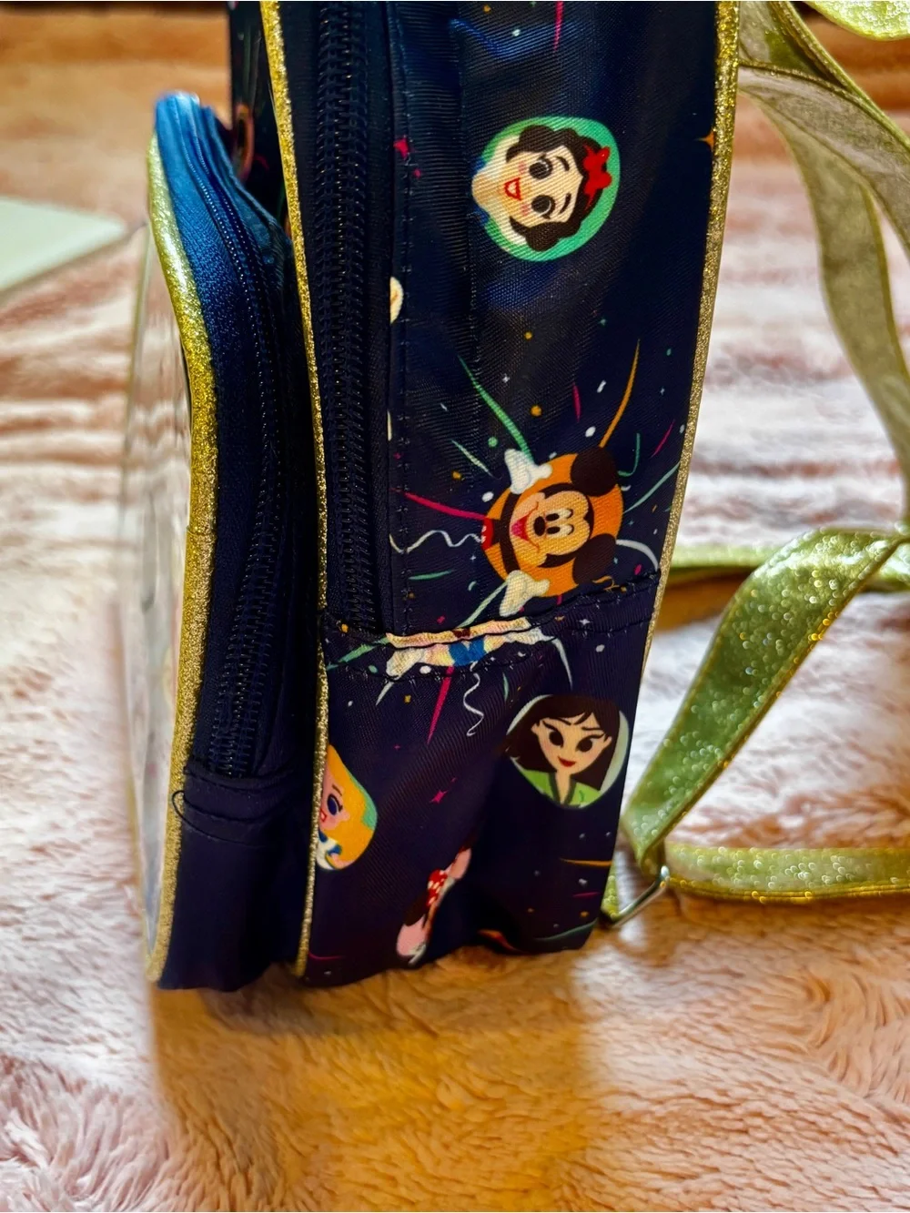 Disney 100 Years of Wonder Mini Backpack Gold Glitter Character Confetti